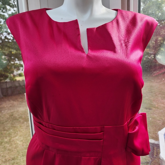 London Times Fushia Pink Midi Bow Tie Waist Dress - Picture 4 of 12